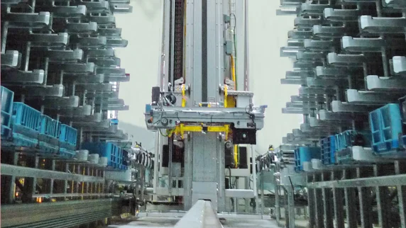 View of the aisle of a high-bay warehouse